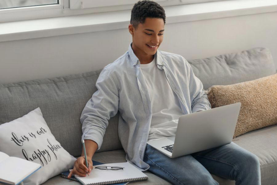 student studying at home via distance learning