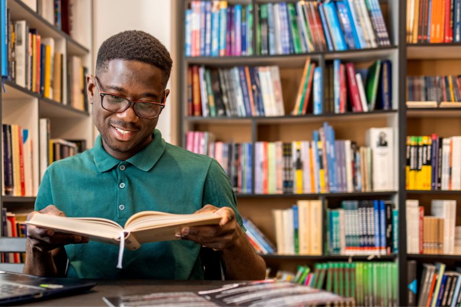 adult matric learner studying at the library